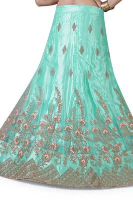 Light-Green Embroidered Net Semi Stitched Lehenga 4