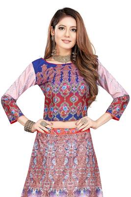Multicolor Embroidered Silk Semi Stitched Lehenga 2