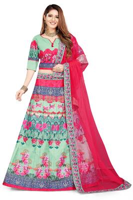 Multicolor Embroidered Silk Semi Stitched Lehenga 1