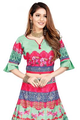 Multicolor Embroidered Silk Semi Stitched Lehenga 2