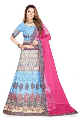 Multicolor Embroidered Silk Semi Stitched Lehenga 1