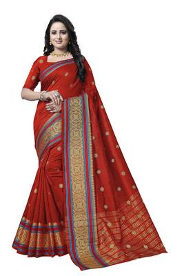 Red Woven   Art Silk Saree With Blouse 1
