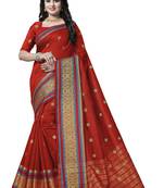 Red Woven   Art Silk Saree With Blouse