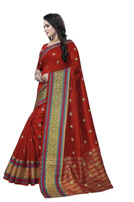 Red Woven   Art Silk Saree With Blouse 2