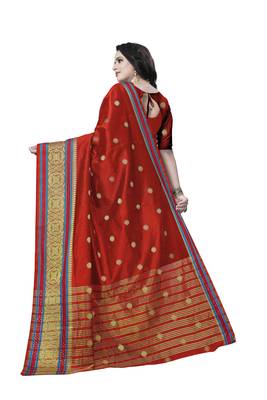 Red Woven   Art Silk Saree With Blouse 3