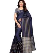 Navy blue woven poly silk saree with blouse