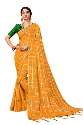 Yellow embroidered art silk saree with blouse 1