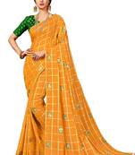 Yellow embroidered art silk saree with blouse