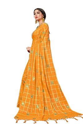 Yellow embroidered art silk saree with blouse 2