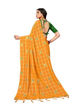 Yellow embroidered art silk saree with blouse 3
