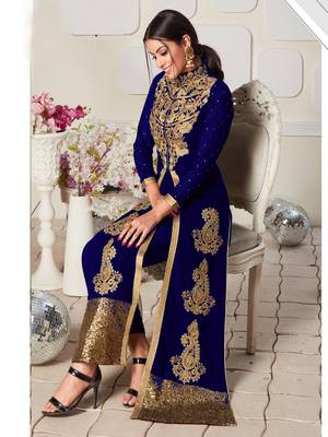 Blue embroidered georgette salwar 2