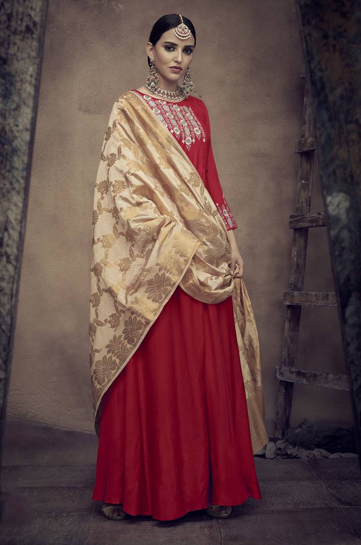 Red embroidered rayon salwar