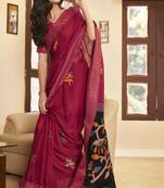 Pink printed linen saree with blouse