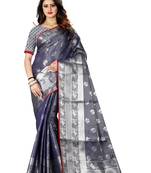 Navy blue woven banarasi silk saree with blouse