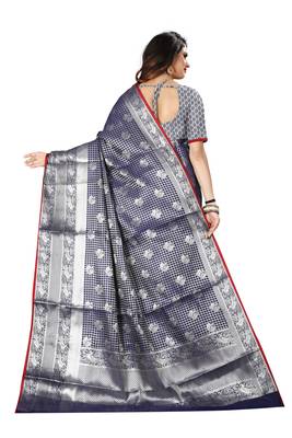 Navy blue woven banarasi silk saree with blouse 3