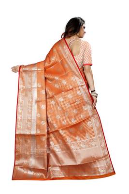 Orange woven banarasi silk saree with blouse 3