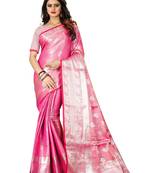 Pink woven banarasi silk saree with blouse
