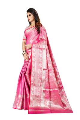 Pink woven banarasi silk saree with blouse 2
