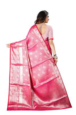 Pink woven banarasi silk saree with blouse 3