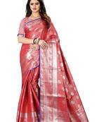 Red woven banarasi silk saree with blouse