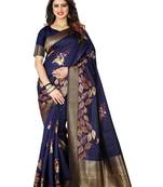 Navy blue woven banarasi saree with blouse