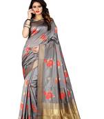 Grey woven banarasi saree with blouse