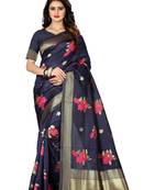 Navy blue woven banarasi saree with blouse