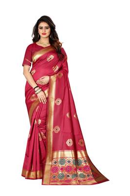Scarlet woven banarasi saree with blouse 1