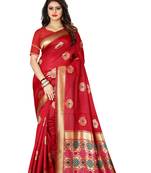 Red woven banarasi saree with blouse
