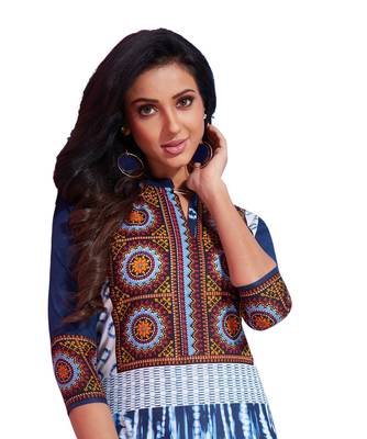 Blue printed cotton kurti 4