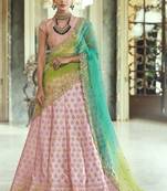 Baby-pink thread embroidery satin semi stitched lehenga