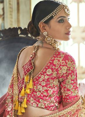 Cream thread embroidery art silk semi stitched lehenga 4