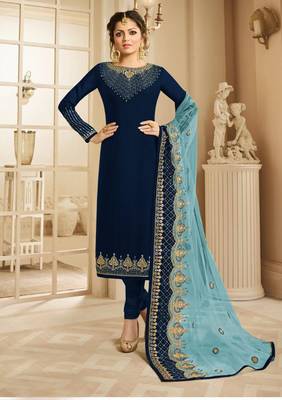 Blue embroidered satin salwar 1