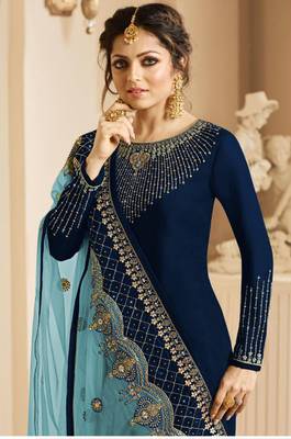 Blue embroidered satin salwar 2