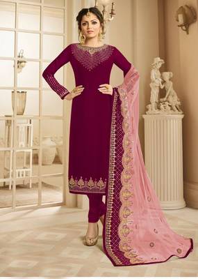 Dark-pink embroidered satin salwar 1