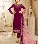 Dark-pink embroidered satin salwar