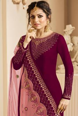 Dark-pink embroidered satin salwar 2