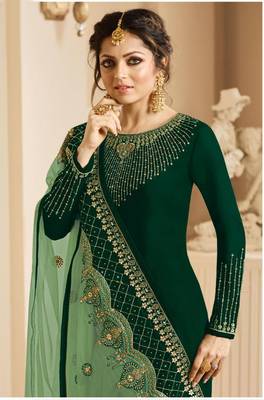 Green embroidered satin salwar 2