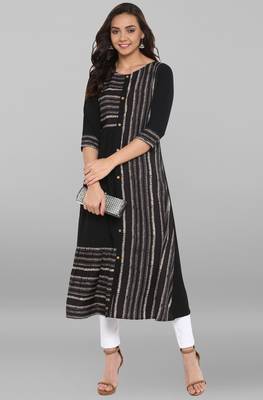 Janasya Black printed crepe kurti 1