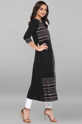 Janasya Black printed crepe kurti 4
