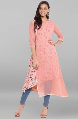 Pink printed crepe kurti 1