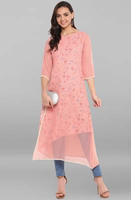 Pink printed crepe kurti 2