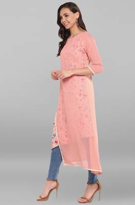 Pink printed crepe kurti 3