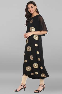 Janasya Black printed crepe kurti 3