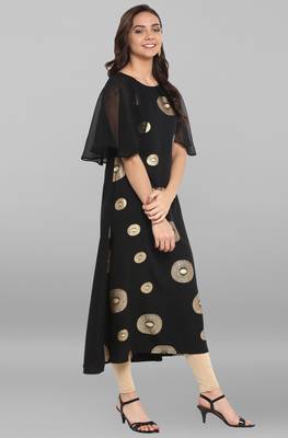 Janasya Black printed crepe kurti 4