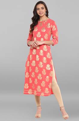 Peach printed crepe kurti 3