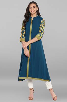 Janasya Turquoise printed crepe kurti 1