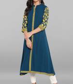 Janasya Turquoise printed crepe kurti