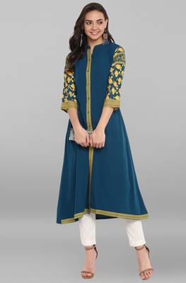 Janasya Turquoise printed crepe kurti 2