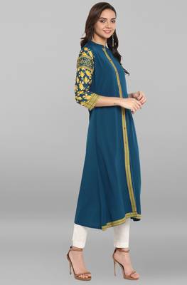 Janasya Turquoise printed crepe kurti 4